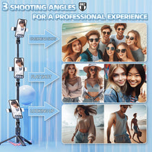 Load image into Gallery viewer, 40" Cell Phone Selfie Stick Tripod, Smartphone Tripod Stand All-in-1 with Integrated Wireless Remote, Dual Lights, Portable, Lightweight, Extendable Phone Tripod for 4''-7'' iPhone and Android