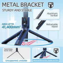 Load image into Gallery viewer, 40" Cell Phone Selfie Stick Tripod, Smartphone Tripod Stand All-in-1 with Integrated Wireless Remote, Dual Lights, Portable, Lightweight, Extendable Phone Tripod for 4''-7'' iPhone and Android