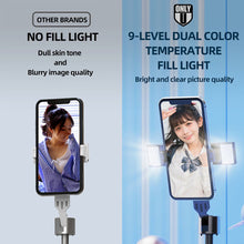 Load image into Gallery viewer, 40" Cell Phone Selfie Stick Tripod, Smartphone Tripod Stand All-in-1 with Integrated Wireless Remote, Dual Lights, Portable, Lightweight, Extendable Phone Tripod for 4''-7'' iPhone and Android