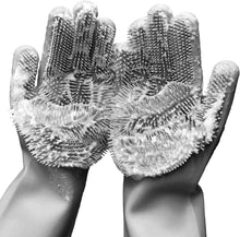 Load image into Gallery viewer, Magic Saksak Dishwashing Cleaning Sponge Gloves,1 Pair Reusable Silicone Brush Scrubber Gloves Heat Resistant for Dish washing, Kitchen Bathroom Cleaning, Pet Bathing, Car Washing. 2PACK (13.6" Large)