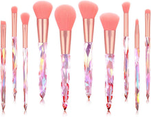Charger l'image dans la galerie, Makeup Brushes 10PCS Crystal Handle Makeup Brush Set, Premium Synthetic Bristles Cosmetic Brush for Powder Foundation Blush Concealer Blending Eyeshadow Eyeliner Make Up