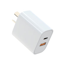 Load image into Gallery viewer, 20W USB C Fast Charger, 2-Port PD USB-C Wall Plug with Fast Charging QC3.0, USB-C Power Adapter C Wall Charger AU-Plug Compatible with iPhone 15/14/13/12/11, iPad, Samsung,Galaxy,Pixel,Airpods