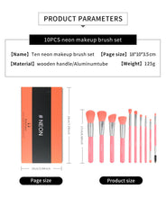 Load image into Gallery viewer, 10-Piece Makeup Brush Set - Pink, Green, and Yellow Cosmetic Brushes
