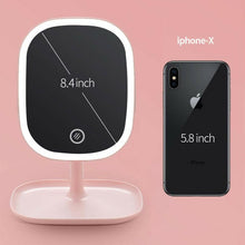 Load image into Gallery viewer, LED Lighted Large Vanity Makeup Mirror with 8.4" HD Mirror - Dimmable Natural Light, Touch Screen, USB Power, Adjustable Stand with Cosmetic Organizer