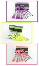 Load image into Gallery viewer, 10-Piece Makeup Brush Set - Pink, Green, and Yellow Cosmetic Brushes