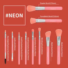 Load image into Gallery viewer, 10-Piece Makeup Brush Set - Pink, Green, and Yellow Cosmetic Brushes