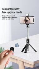 Load image into Gallery viewer, Selfie Stick Tripod Bluetooth Samsung/ iPhone/IOS/Android with FILL LIGHT  360° Rotation