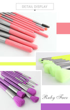 Load image into Gallery viewer, 10-Piece Makeup Brush Set - Pink, Green, and Yellow Cosmetic Brushes