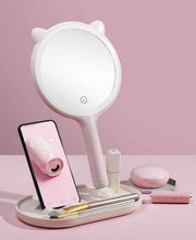Load image into Gallery viewer, 5X Magnifying Mirror, Two Sided Mirror, 5X/1X Magnification, Tray Makeup LED Mirror with Handheld/Stand, Used for Makeup Application, Tweezing, and Blackhead/Blemish Removal