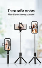 Load image into Gallery viewer, Selfie Stick Tripod Bluetooth Samsung/ iPhone/IOS/Android with FILL LIGHT  360° Rotation