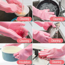 Load image into Gallery viewer, Magic Saksak Dishwashing Cleaning Sponge Gloves,1 Pair Reusable Silicone Brush Scrubber Gloves Heat Resistant for Dish washing, Kitchen Bathroom Cleaning, Pet Bathing, Car Washing. 2PACK (13.6" Large)