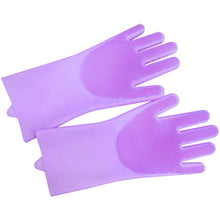 Load image into Gallery viewer, Magic Saksak Dishwashing Cleaning Sponge Gloves,1 Pair Reusable Silicone Brush Scrubber Gloves Heat Resistant for Dish washing, Kitchen Bathroom Cleaning, Pet Bathing, Car Washing. 2PACK (13.6" Large)