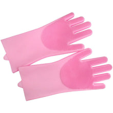 Load image into Gallery viewer, Magic Saksak Dishwashing Cleaning Sponge Gloves,1 Pair Reusable Silicone Brush Scrubber Gloves Heat Resistant for Dish washing, Kitchen Bathroom Cleaning, Pet Bathing, Car Washing. 2PACK (13.6" Large)