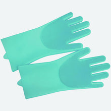 Load image into Gallery viewer, Magic Saksak Dishwashing Cleaning Sponge Gloves,1 Pair Reusable Silicone Brush Scrubber Gloves Heat Resistant for Dish washing, Kitchen Bathroom Cleaning, Pet Bathing, Car Washing. 2PACK (13.6" Large)