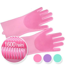 Load image into Gallery viewer, Magic Saksak Dishwashing Cleaning Sponge Gloves,1 Pair Reusable Silicone Brush Scrubber Gloves Heat Resistant for Dish washing, Kitchen Bathroom Cleaning, Pet Bathing, Car Washing. 2PACK (13.6" Large)
