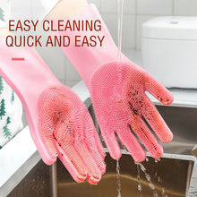 Load image into Gallery viewer, Magic Saksak Dishwashing Cleaning Sponge Gloves,1 Pair Reusable Silicone Brush Scrubber Gloves Heat Resistant for Dish washing, Kitchen Bathroom Cleaning, Pet Bathing, Car Washing. 2PACK (13.6" Large)
