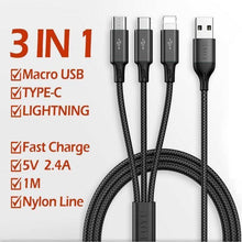 Load image into Gallery viewer, FOYU Multi USB Charging Cable 3-in-1 iPhone, Micro USB, Type C