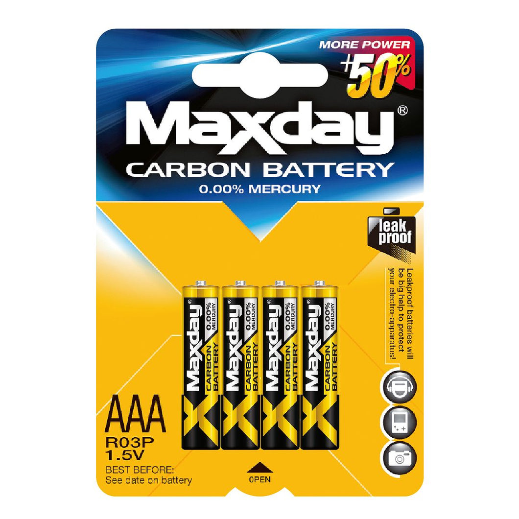 Maxday Zinc carbon battery AAA Leak Proof R03P 1.5V Zero Mercury 48pcs