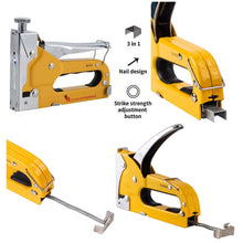 Charger l&#39;image dans la galerie, 3 in 1 Staple Gun Heavy Duty with 3 TYPES Staples Adjustment for Wood, Upholstery, Carpentry
