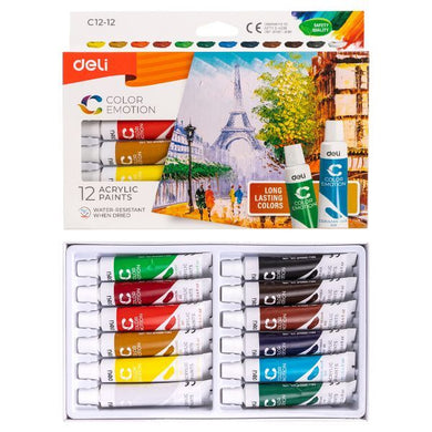 Acrylic Paint Set 12 Colours 12ml Tube Craft Art Painting Artist
