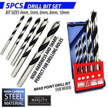 Charger l&#39;image dans la galerie, Brad Point Drill Bit Set for Wood 4-10mm 5pcs
