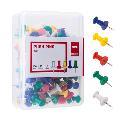 Push Pins Tacks 100Pcs Solid Assorted Colour Thumb Tacks Larger Size Pin Map Tacks Plastic Head with Steel Point for Bulletin Board