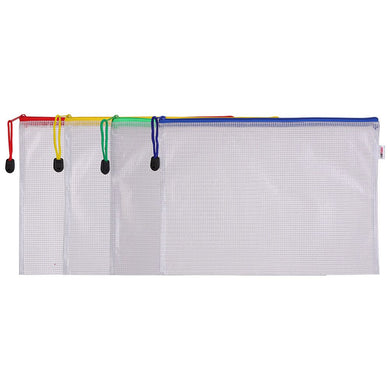 Mesh Zipper Pouch 20pcs, Standard A4 Size Waterproof Zipper Bags - 0.23mm PVC Material, Four Vibrant Colours