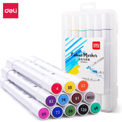 12 Colours Dual Heads Marker Pens Fine Tip and Broad Tip