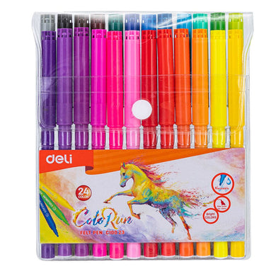 24 Assorted Colour Fiber Felt Tip Pens Set of Markers 1.0mm Tip