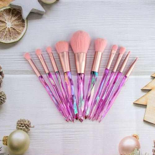 10Pcs Pink Crystal Design Eye Makeup Brush Set - Embrace the Art of Beauty Cosmetic Brushes