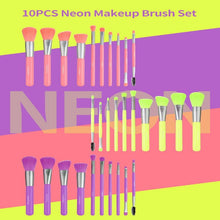 Charger l&#39;image dans la galerie, 10-Piece Makeup Brush Set - Pink, Green, and Yellow Cosmetic Brushes
