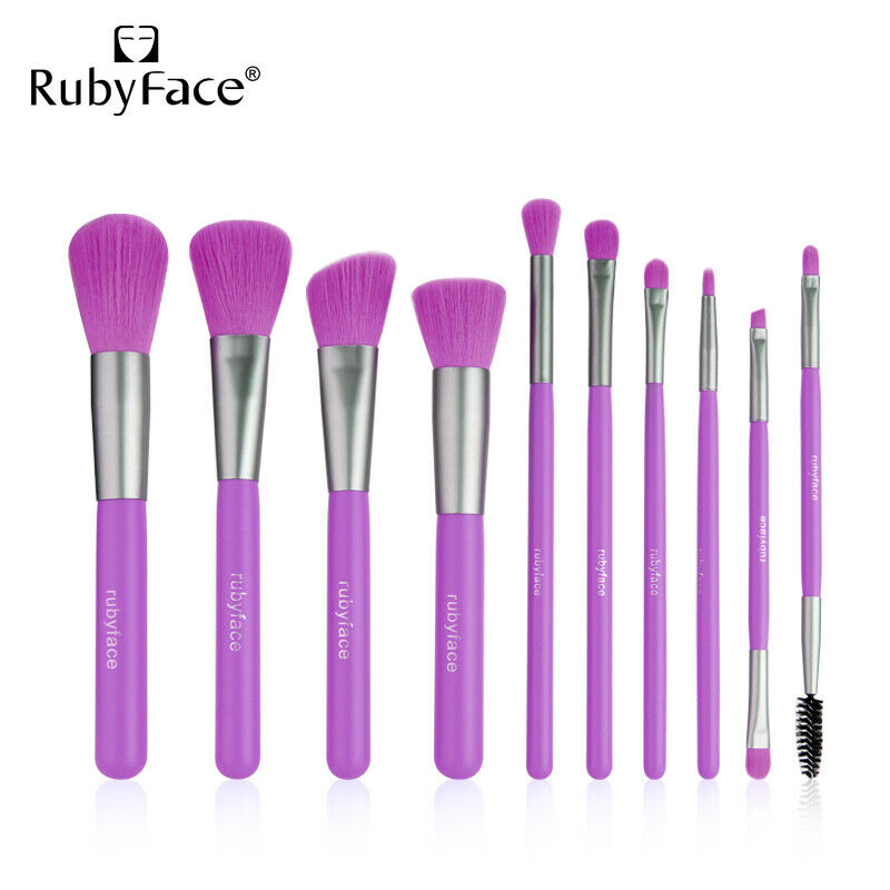 10-Piece Makeup Brush Set - Pink, Green, and Yellow Cosmetic Brushes