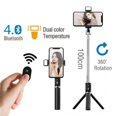 Selfie Stick Tripod Bluetooth Samsung/ iPhone/IOS/Android with FILL LIGHT  360° Rotation