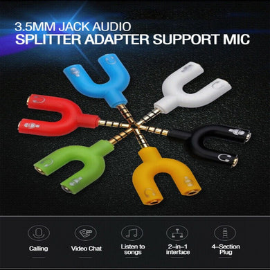 3.5mm AUX Adapter Male to Dual Female Audio Micro phone Y-Splitter