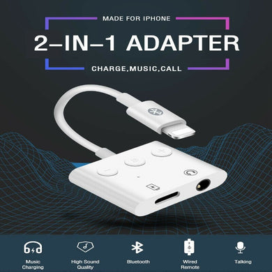 iPhone to 3.5mm Splitter 2 in 1 Adapter to AUX Headphone and Charger with Control Buttons