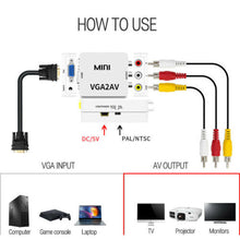 Charger l&#39;image dans la galerie, VGA To RCA,VGA To AV Converter,1080P Mini VGA To Video Converter, Composite VGA To AV Adapter, TV SetTop Box Audio Video Converter.
